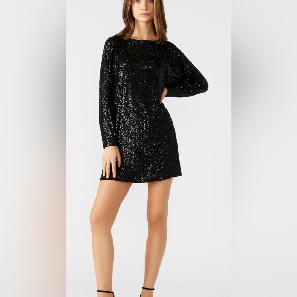Steve Madden black gunmetal sequin party glam dress size XS